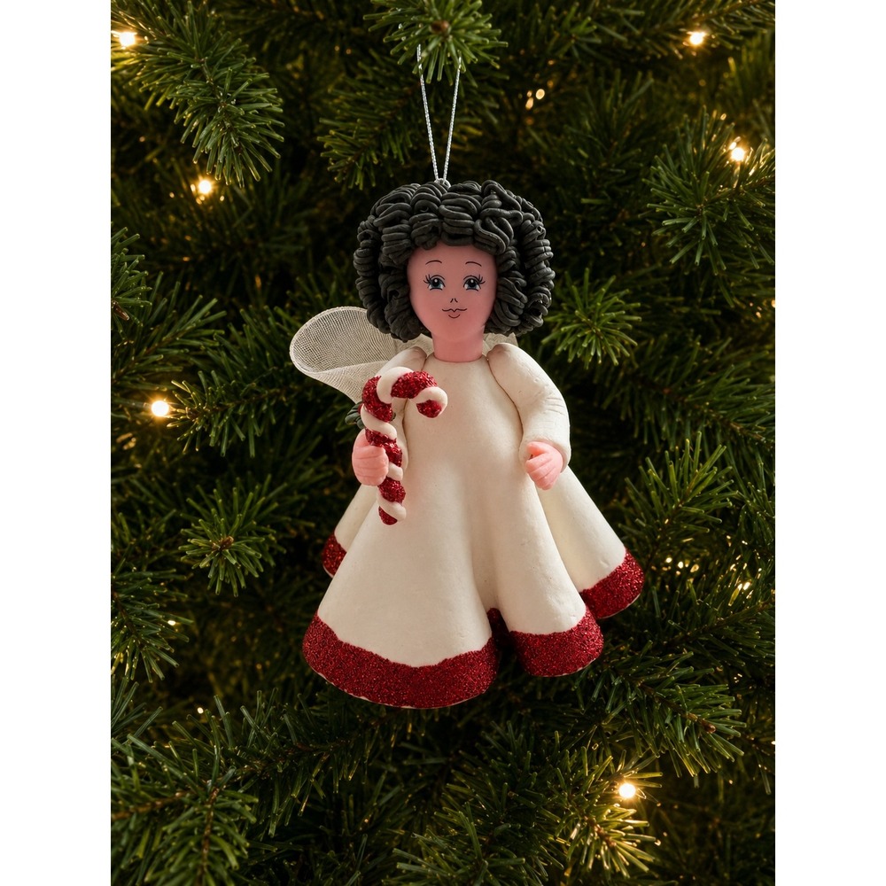 Avon Kneeded Angels Friendship Ornament Carol A Graziano Polyresin Candy Cane